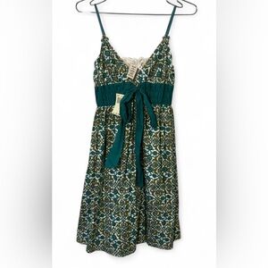 NWT Vintage Y2K Green Patterned Mini Dress